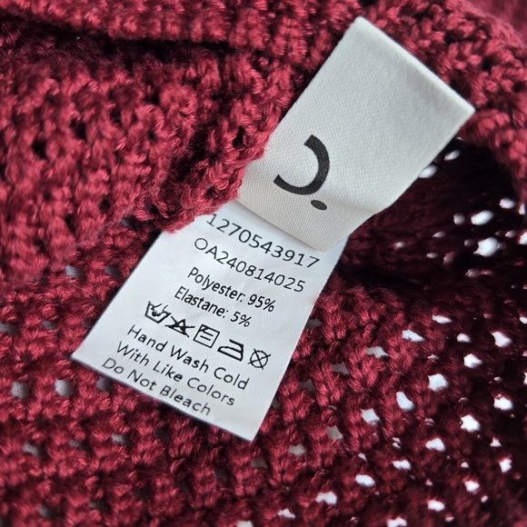 Commense Off Shoulder Cowl Neck Knit Cropped Button Burgundy Sweater - Picture 6 of 12